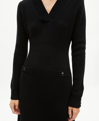 The Kooples FEMME BLACK robe longue en laine noire