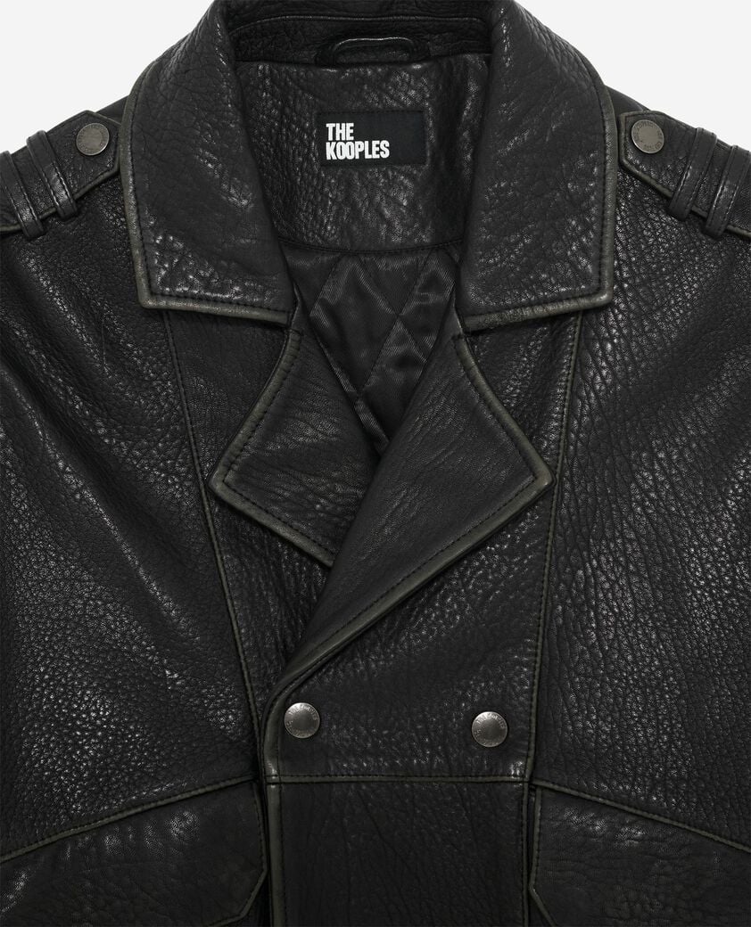The Kooples HOMME BLACK blouson en cuir double boutonnage noir
