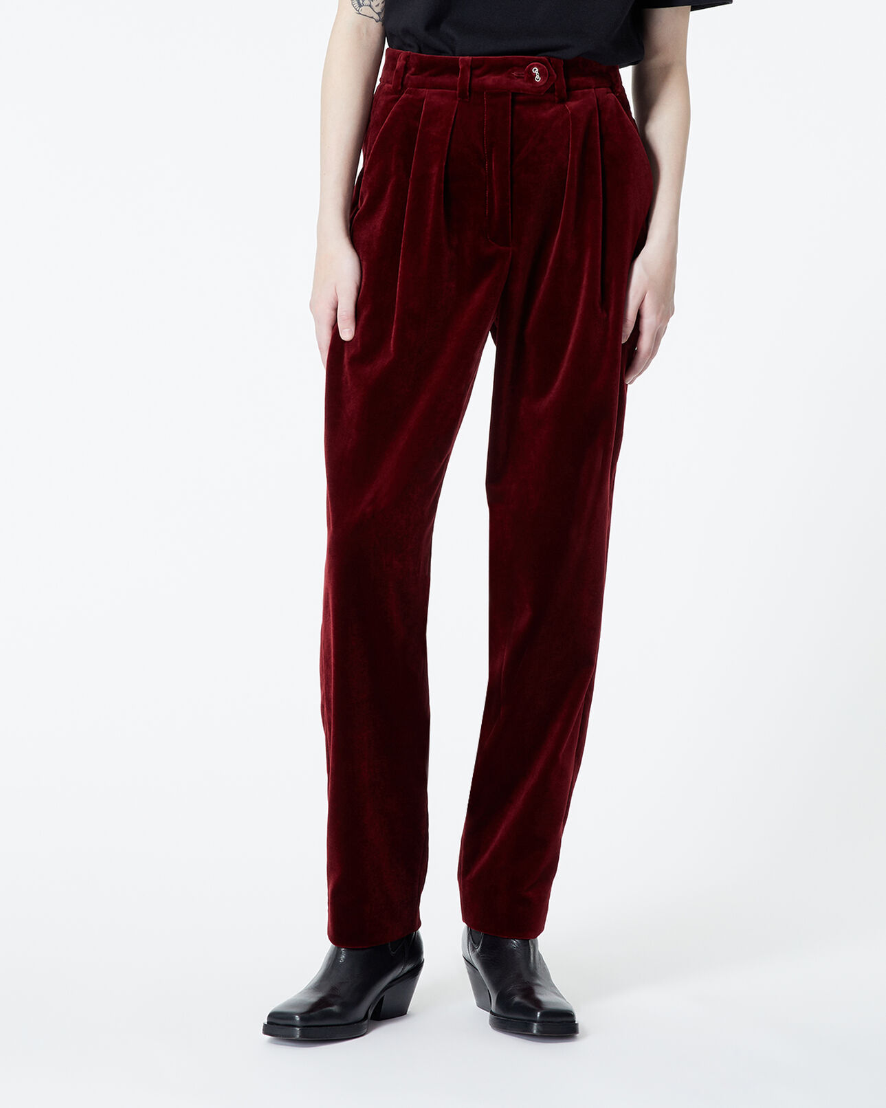 The Kooples WOMEN BURGUNDY burgundy carrot pants in velvet
