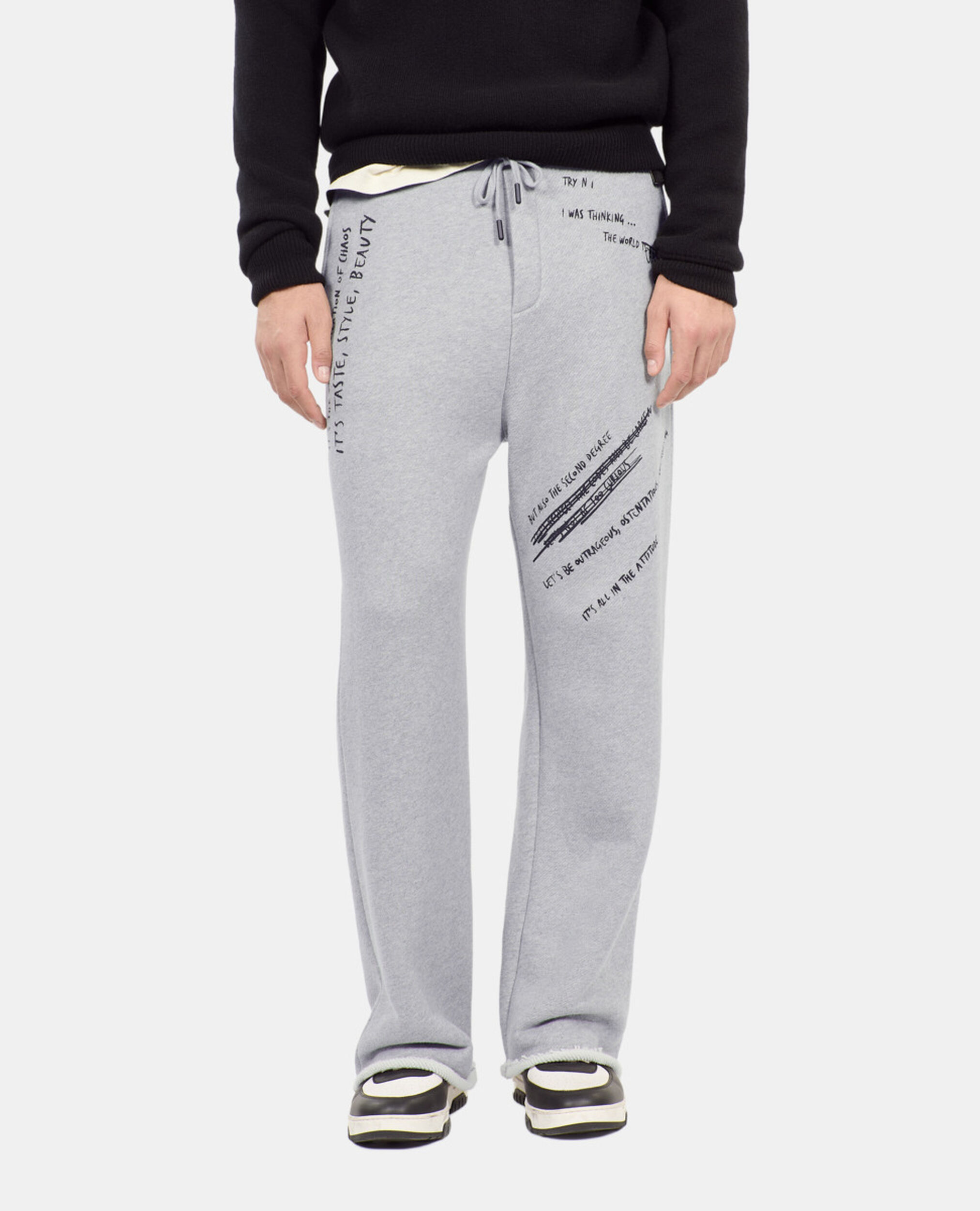 Handwritten serigraphy tracksuit trousers, STONE GREY, hi-res image number null