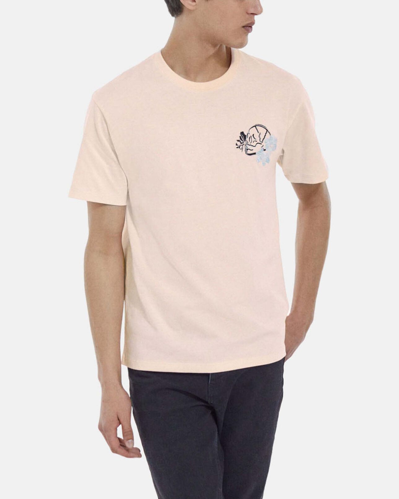 The Kooples MEN PINK pink printed t-shirt with skull and flowers