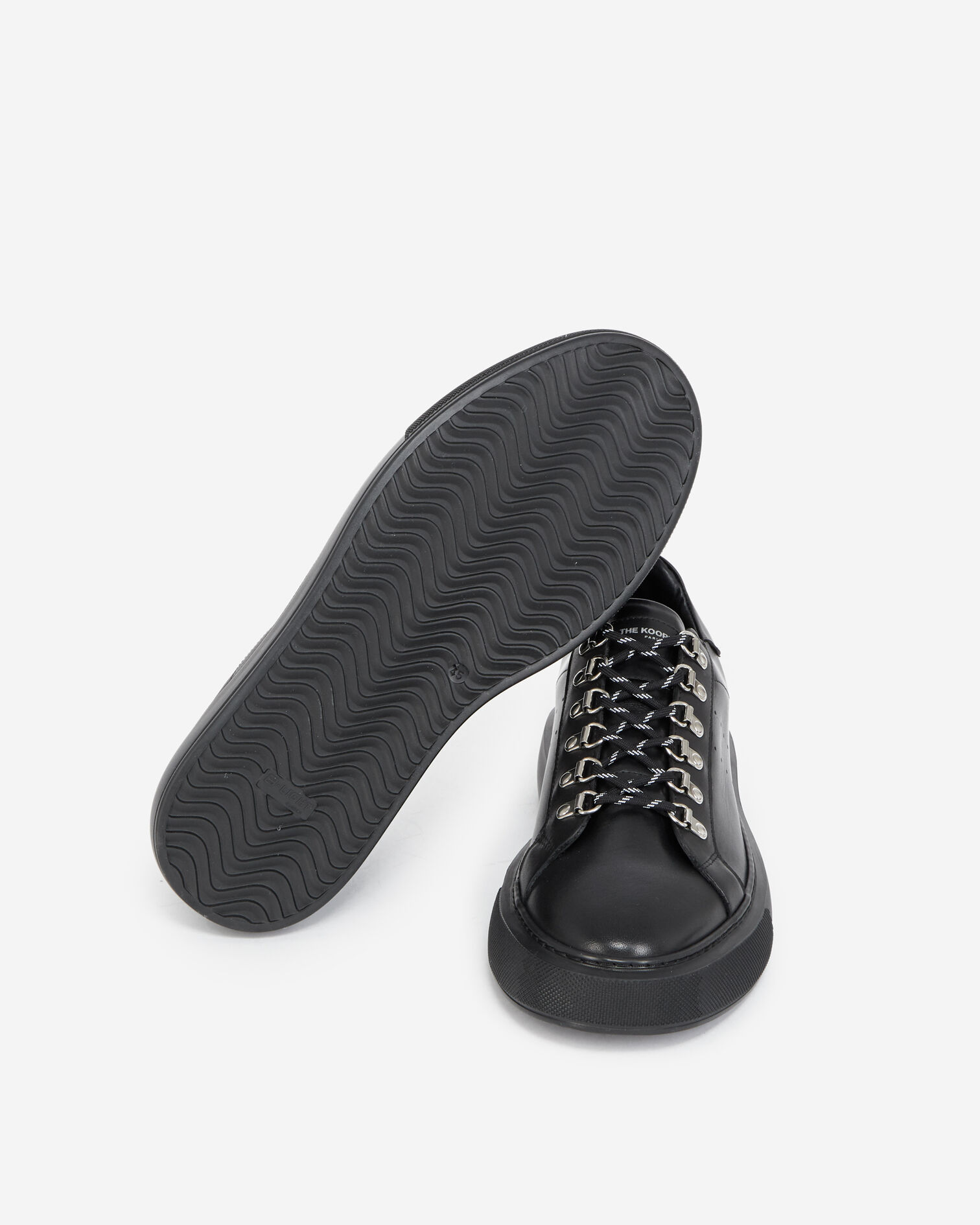 Wedge black sneakers in leather with eyelets, BLACK, hi-res image number null