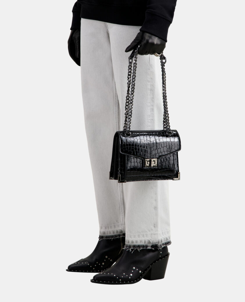 The Kooples WOMEN BLACK emily chain bag in black crocodile-effect leather