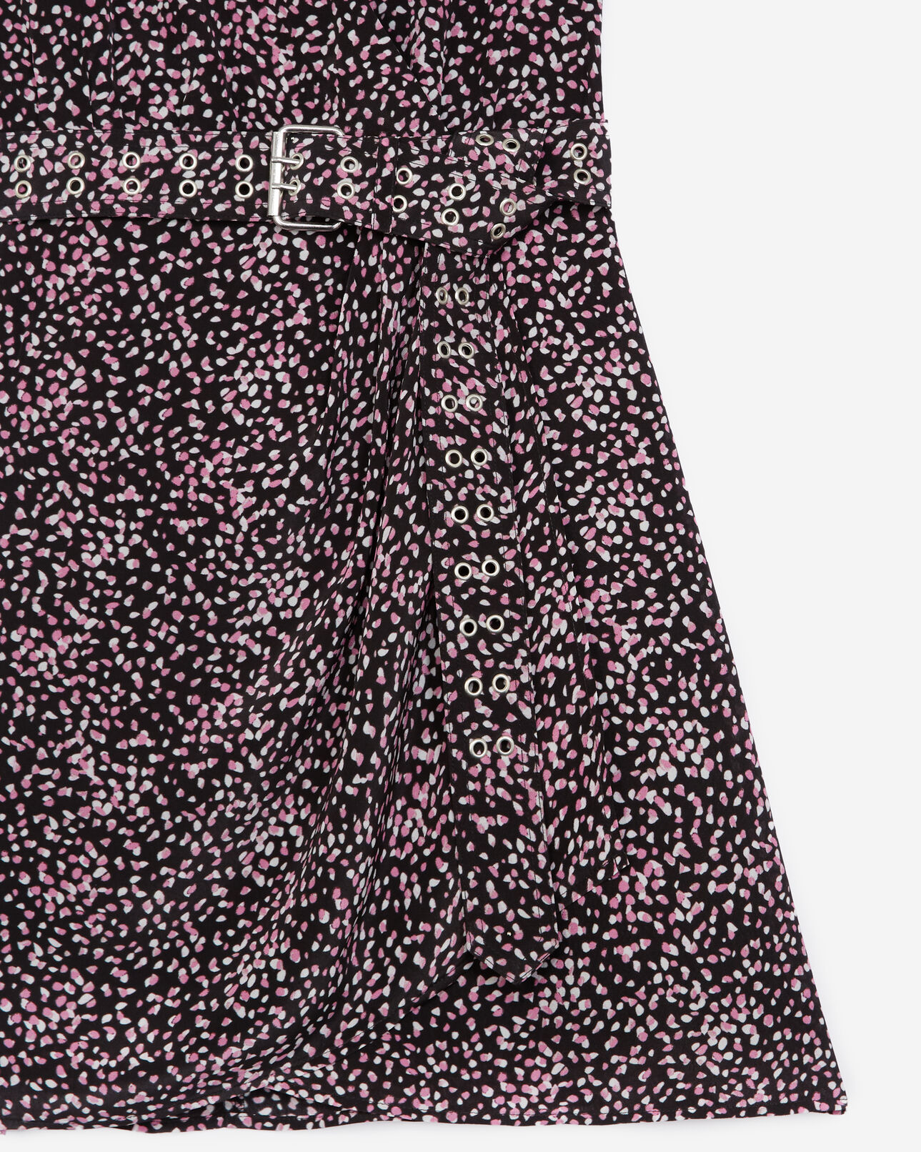 The Kooples DAMEN BLACK / PINK wickelkleid schwarz und rosa mit motiven