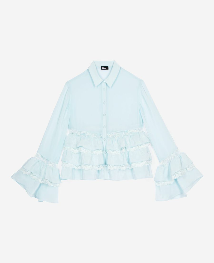 The Kooples WOMEN BABY BLUE light blue lace and ruffled shirt