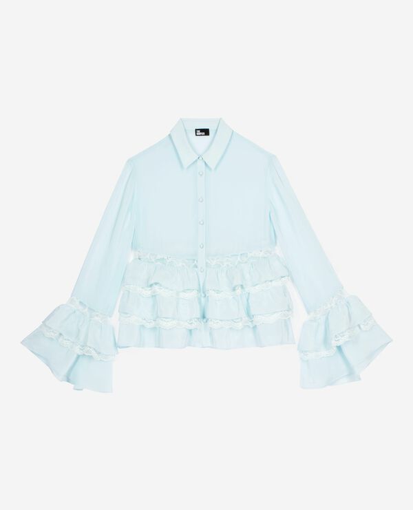 The Kooples WOMEN BABY BLUE light blue lace and ruffled shirt