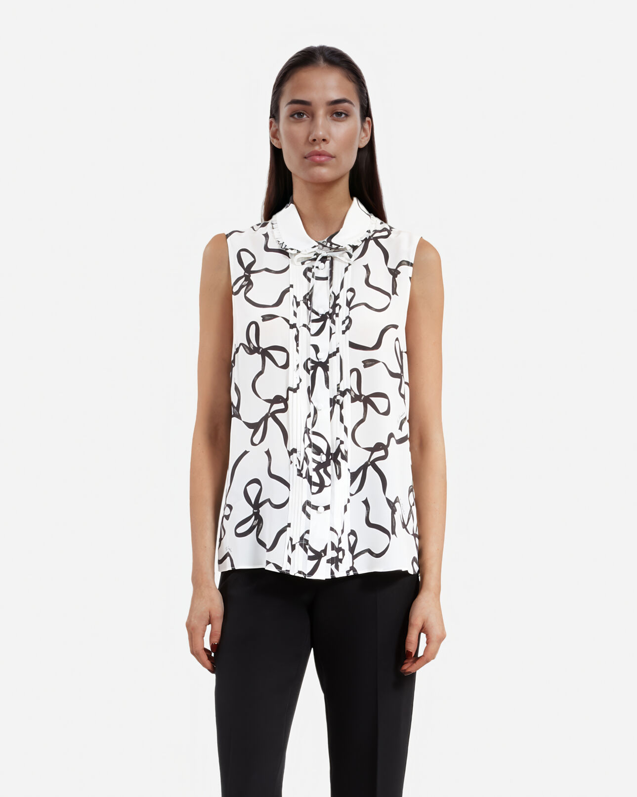 The Kooples WOMEN WHITE / BLACK ribbon print silk shirt