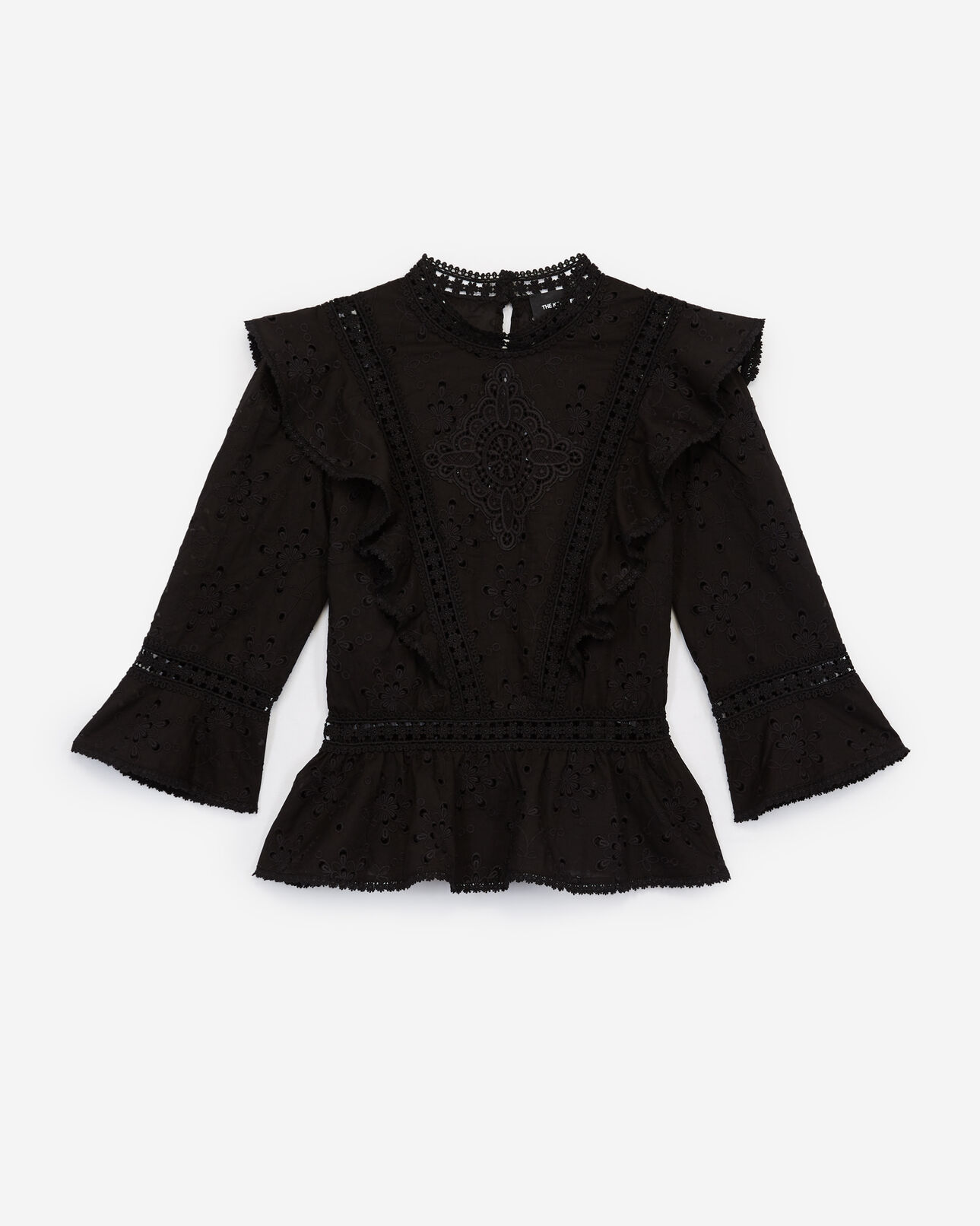 The Kooples FEMME BLACK top brodé noir manches longues à basque