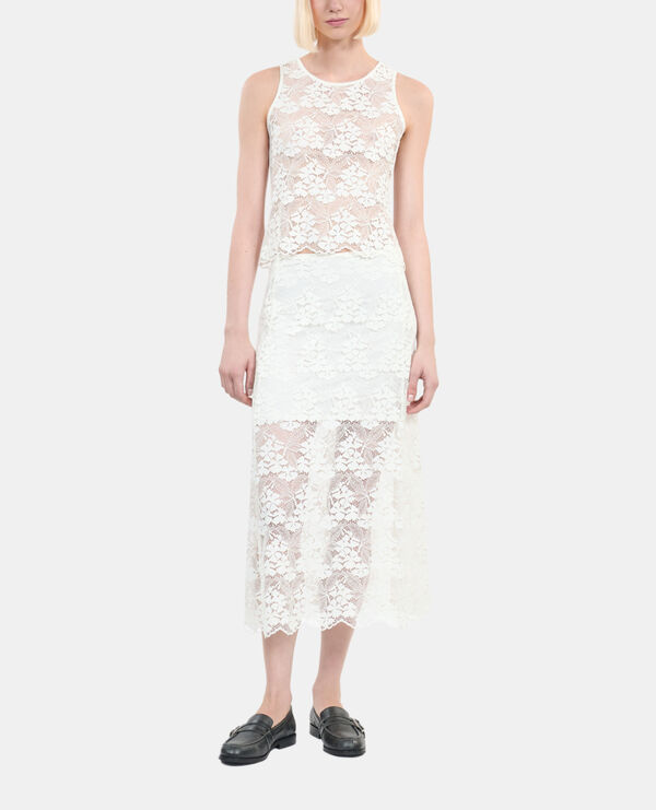 The Kooples MUJER ECRU top blanco crudo encaje