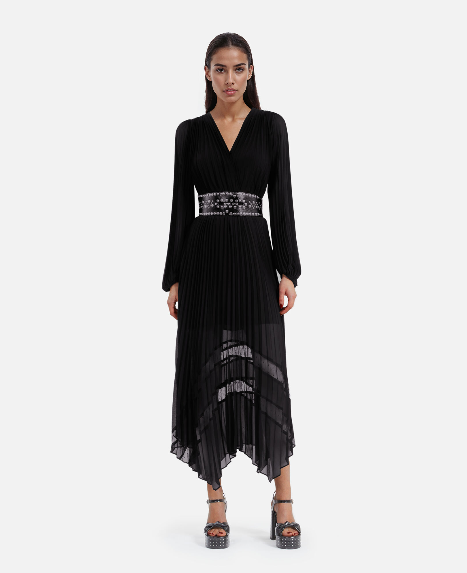 The Kooples WOMEN BLACK long black pleated dress