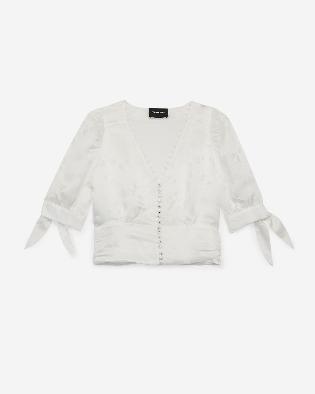The Kooples WOMEN ECRU buttoned short ecru top with shoulder bows