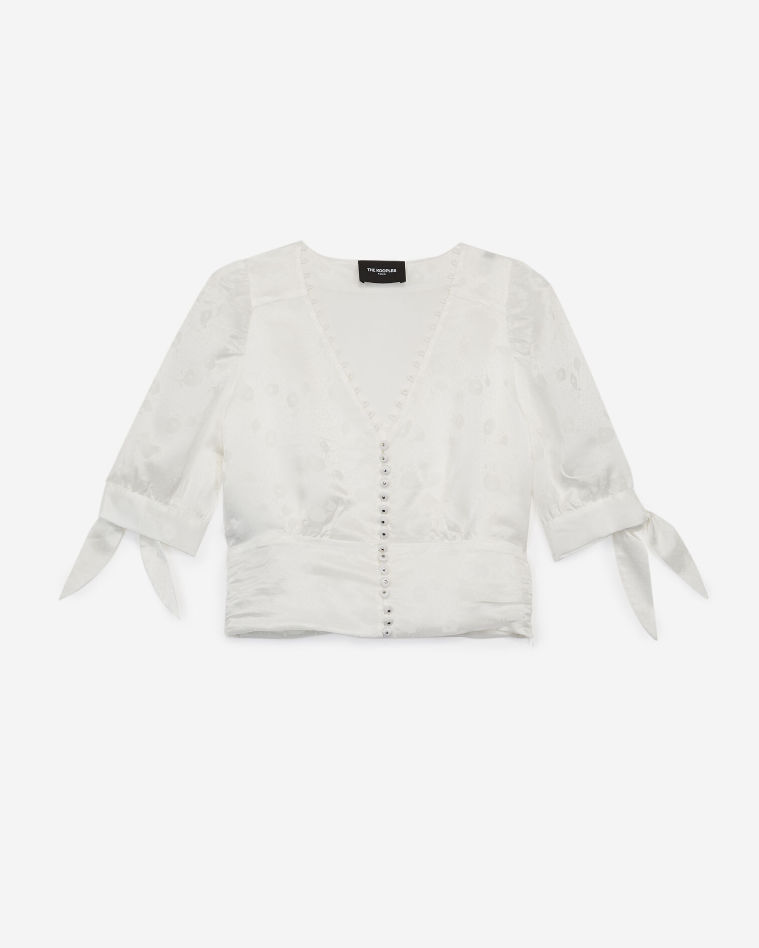 Buttoned short ecru top with shoulder bows, ECRU, hi-res image number null