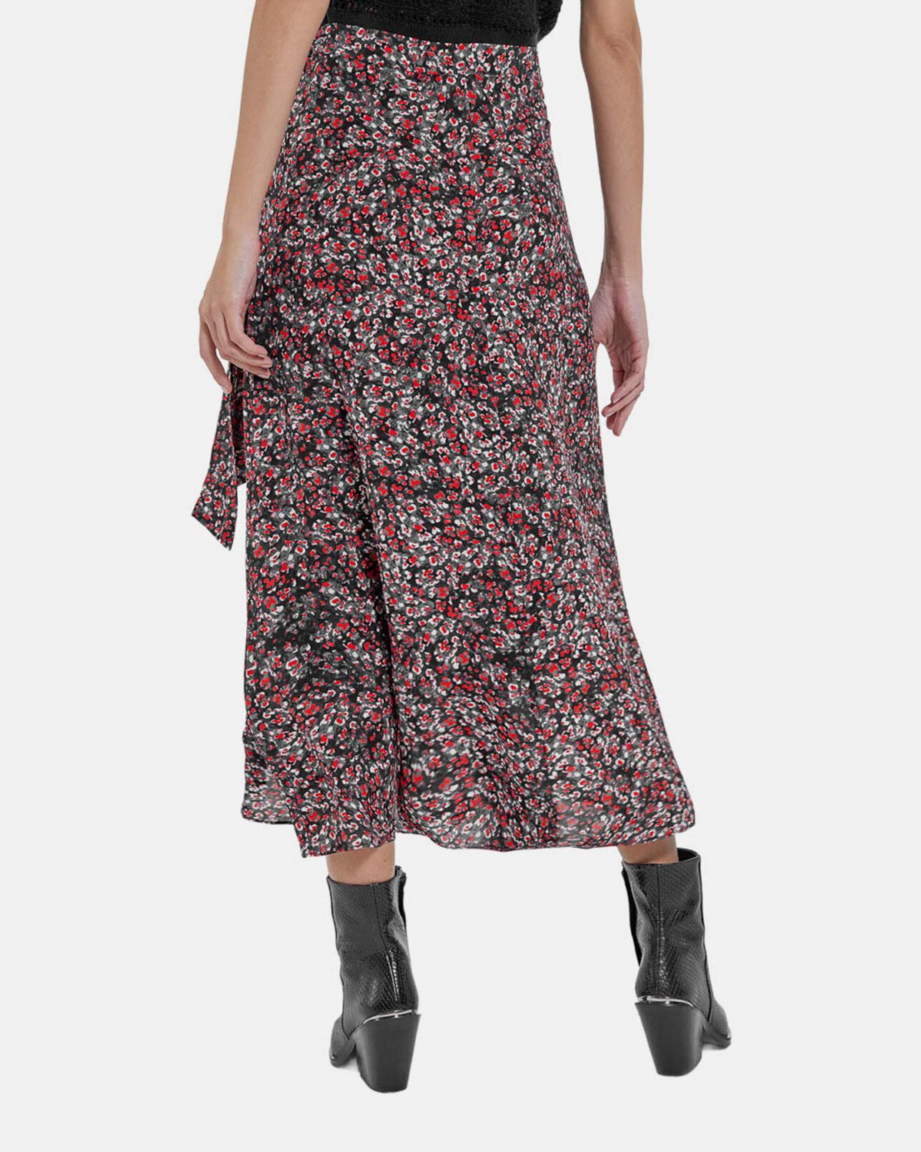 The Kooples FEMME BLACK - RED jupe longue imprimé fleuri