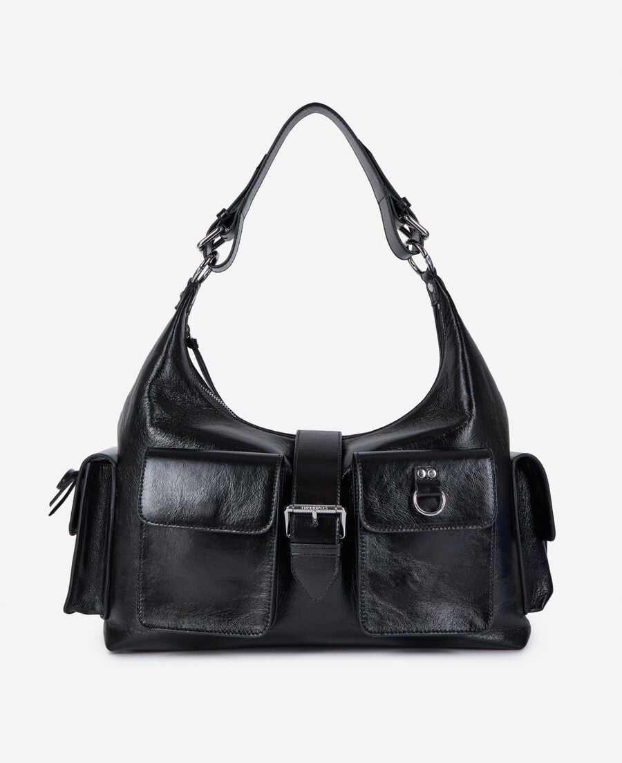The Kooples FEMME BLACK sac amelia xl en cuir craquel&eacute; noir