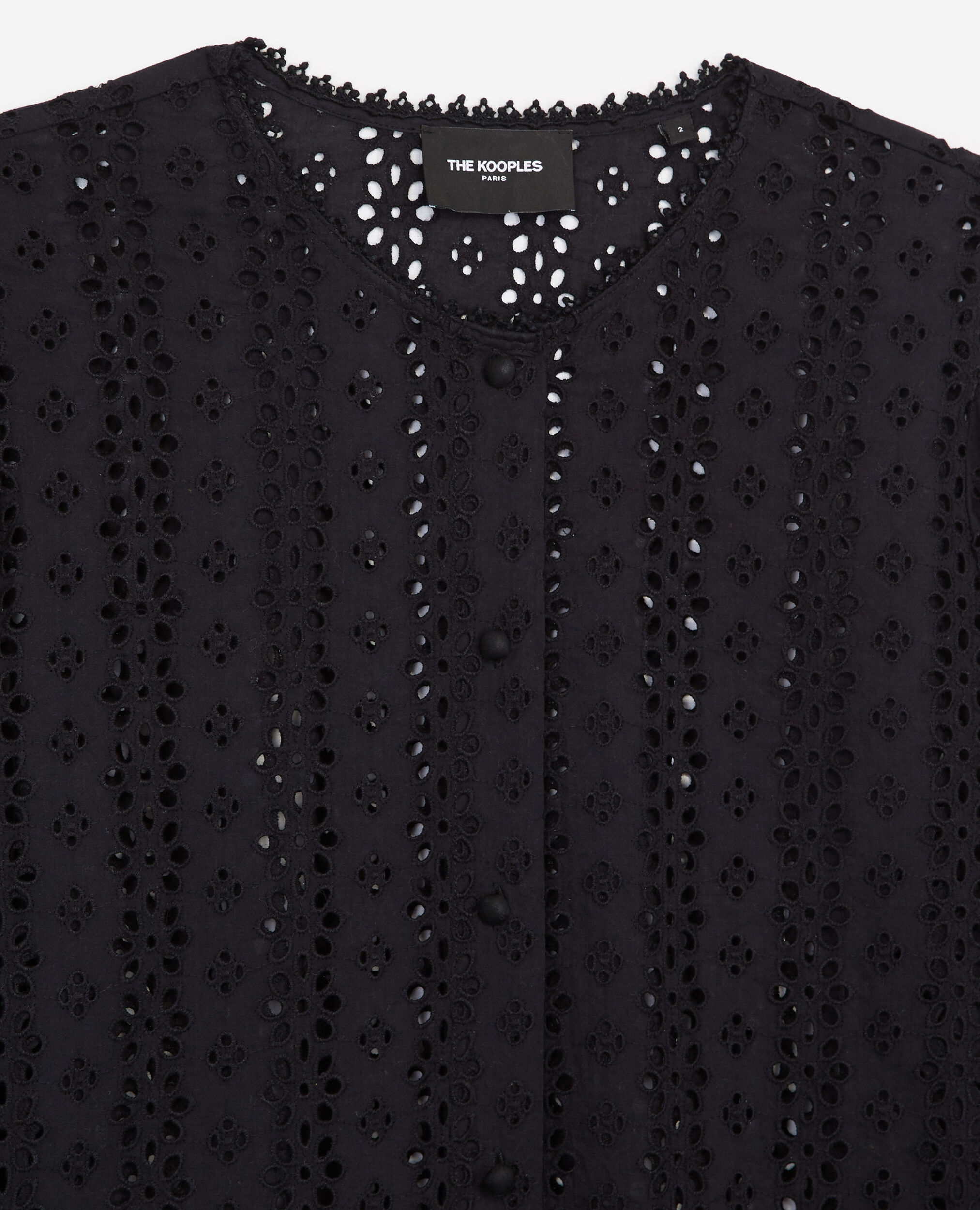 Collarless black lace shirt , BLACK, hi-res image number null