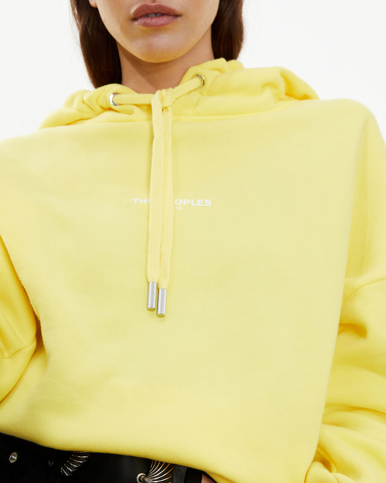 The Kooples FEMME YELLOW sweat jaune à capuche et logo imprimé