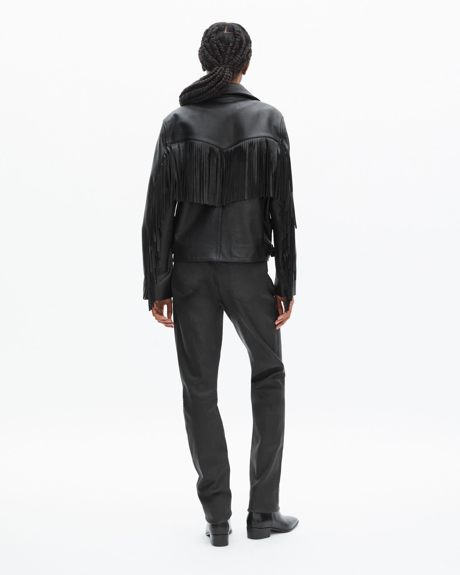 Black fringed leather jacket, BLACK, hi-res image number null