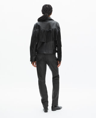 The Kooples WOMEN BLACK black fringed leather jacket