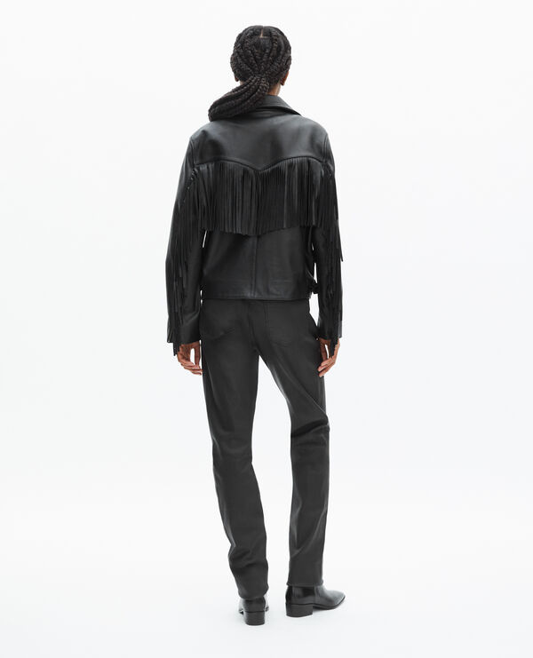 The Kooples FEMME BLACK blouson en cuir à franges noir