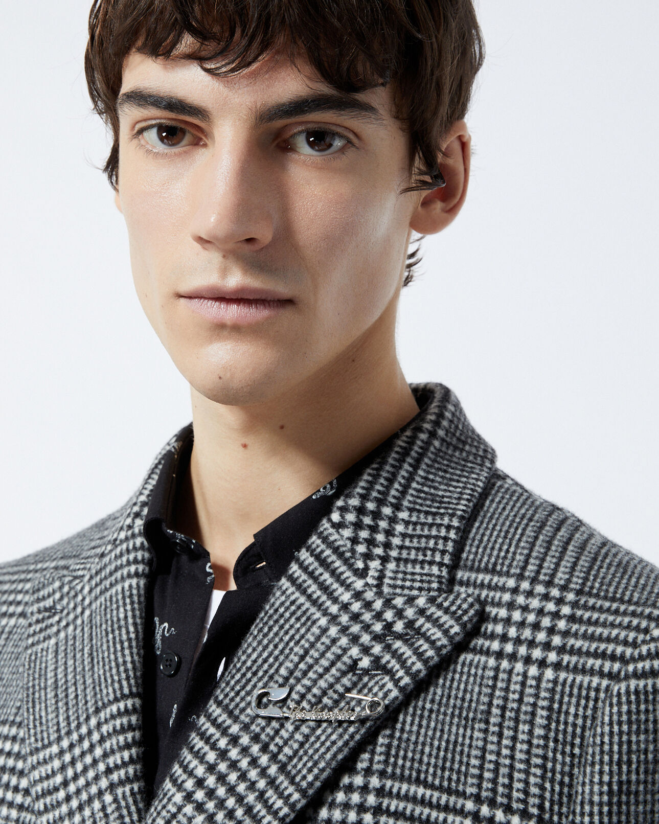 The Kooples HOMME BLACK WHITE manteau noir et blanc laine imprimée