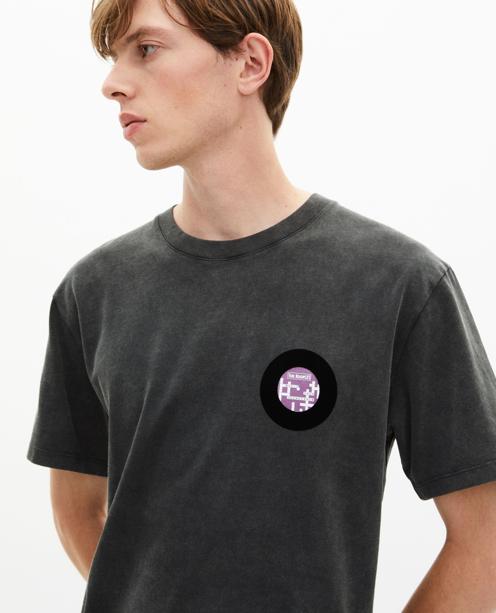 T-shirt avec flocage vinyl noir, BLACK WASHED, hi-res image number null