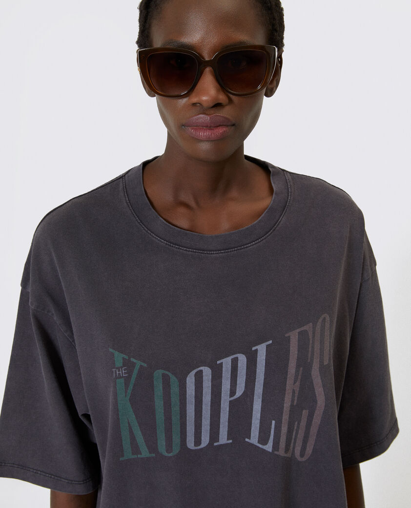 The Kooples FEMME BLACK WASHED t-shirt oversize avec s&eacute;rigraphie noir d&eacute;lav&eacute;