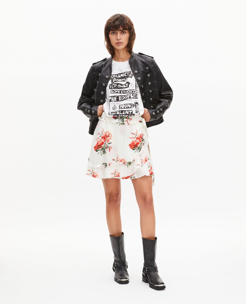 The Kooples DAMEN WHITE - RED kurzer wickelrock mit blumenmuster wei&szlig;