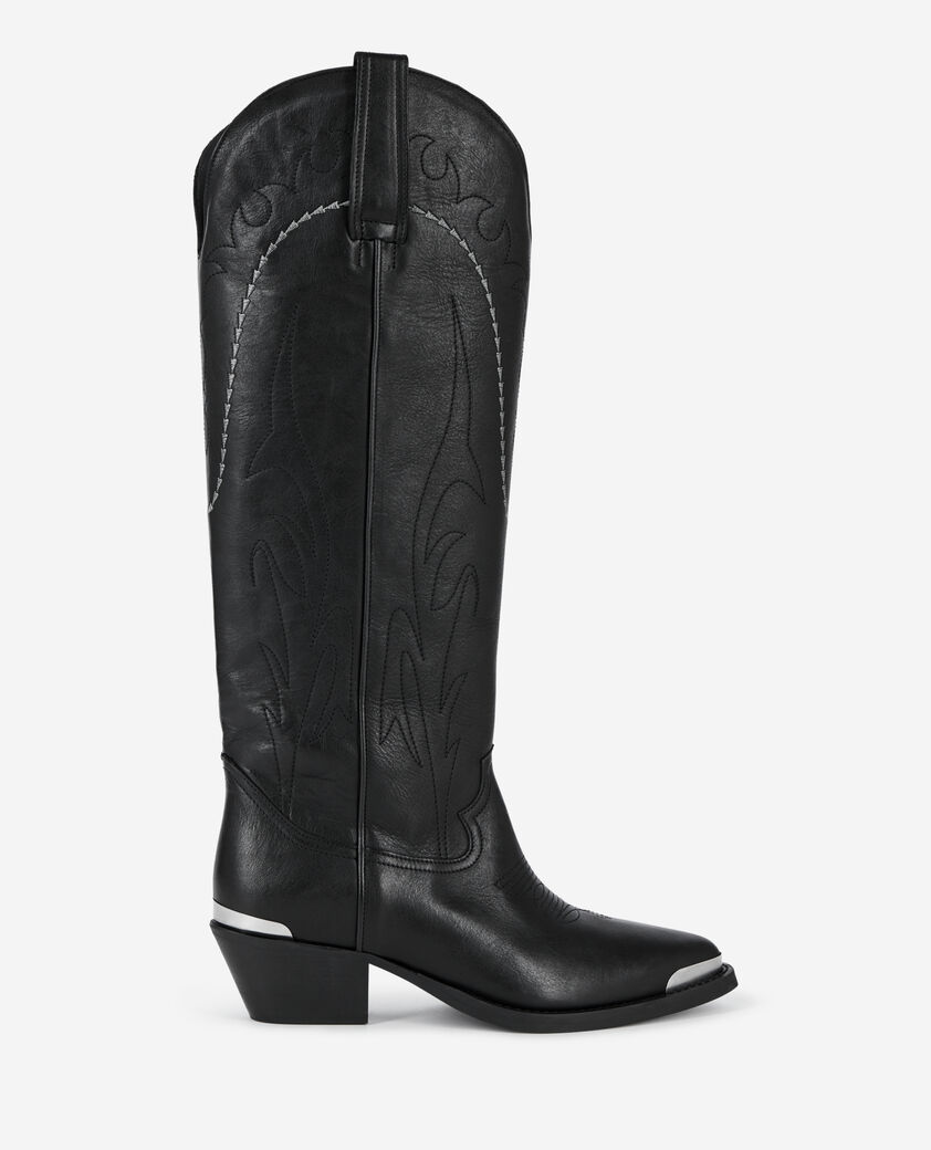 The Kooples WOMEN BLACK black leather western boots