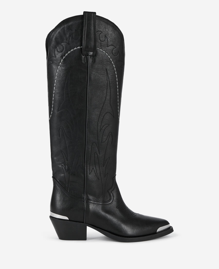 The Kooples DAMEN BLACK schwarze westernstiefel aus leder