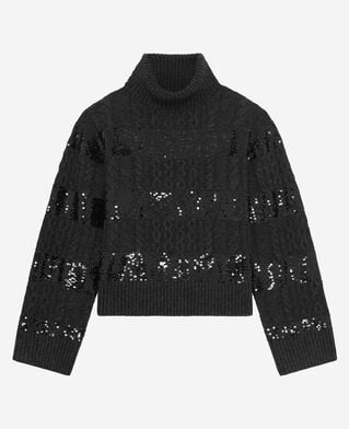 The Kooples WOMEN BLACK dark grey turtleneck sweater with sequin stripes