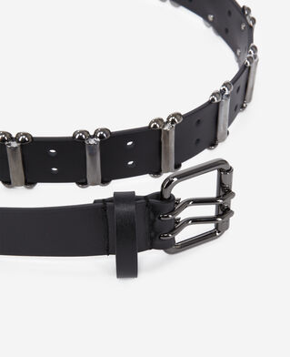 The Kooples FEMME BLACK ceinture en cuir noir avec empiècements métalliques