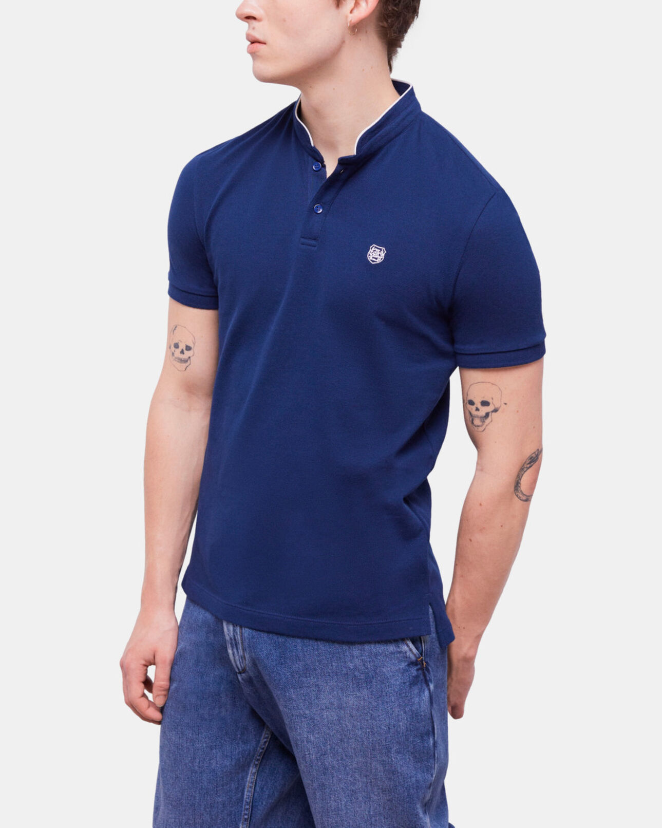 The Kooples MEN NAVY navy blue officer collar polo shirt