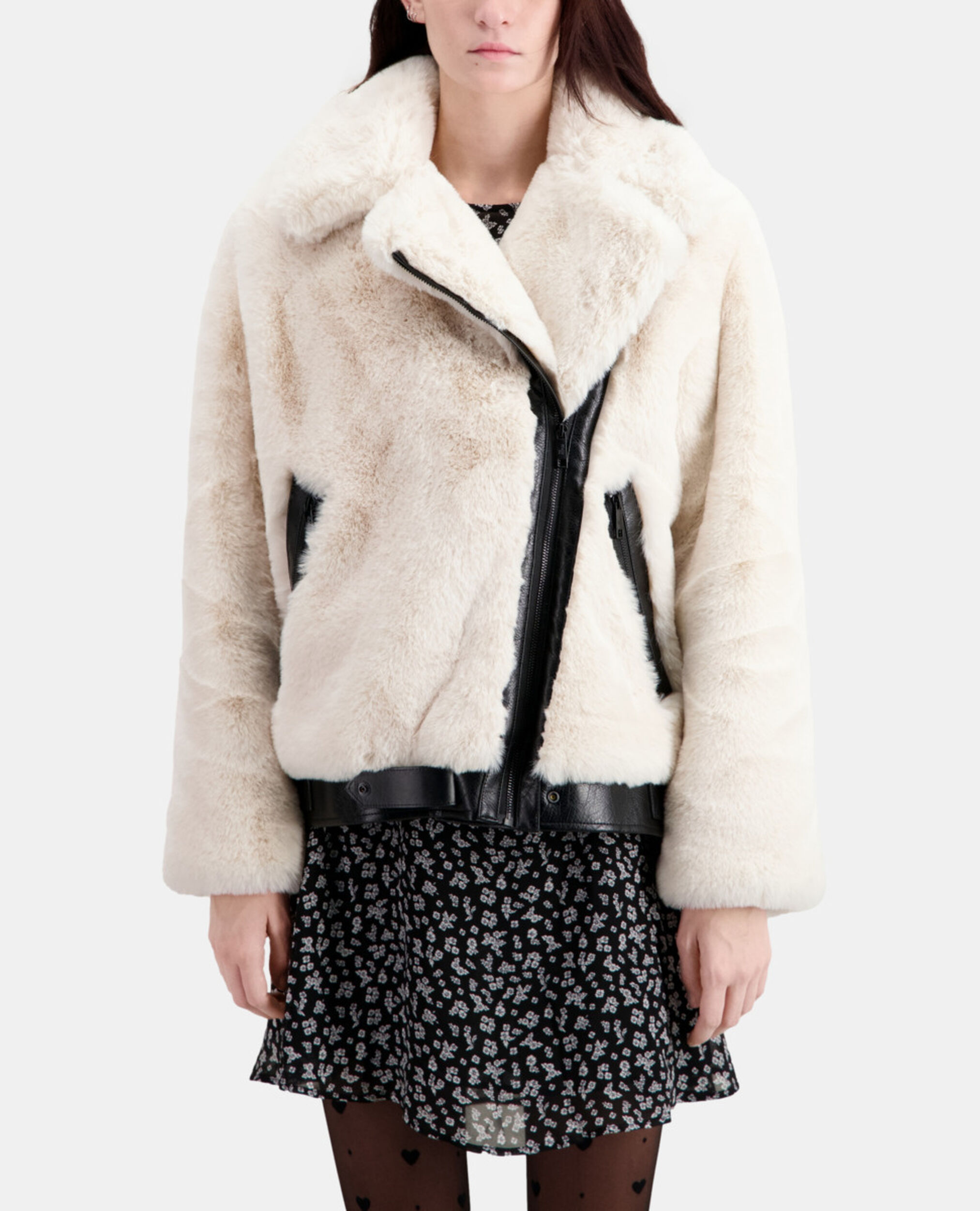 Ecru faux fur bomber jacket, ECRU, hi-res image number null