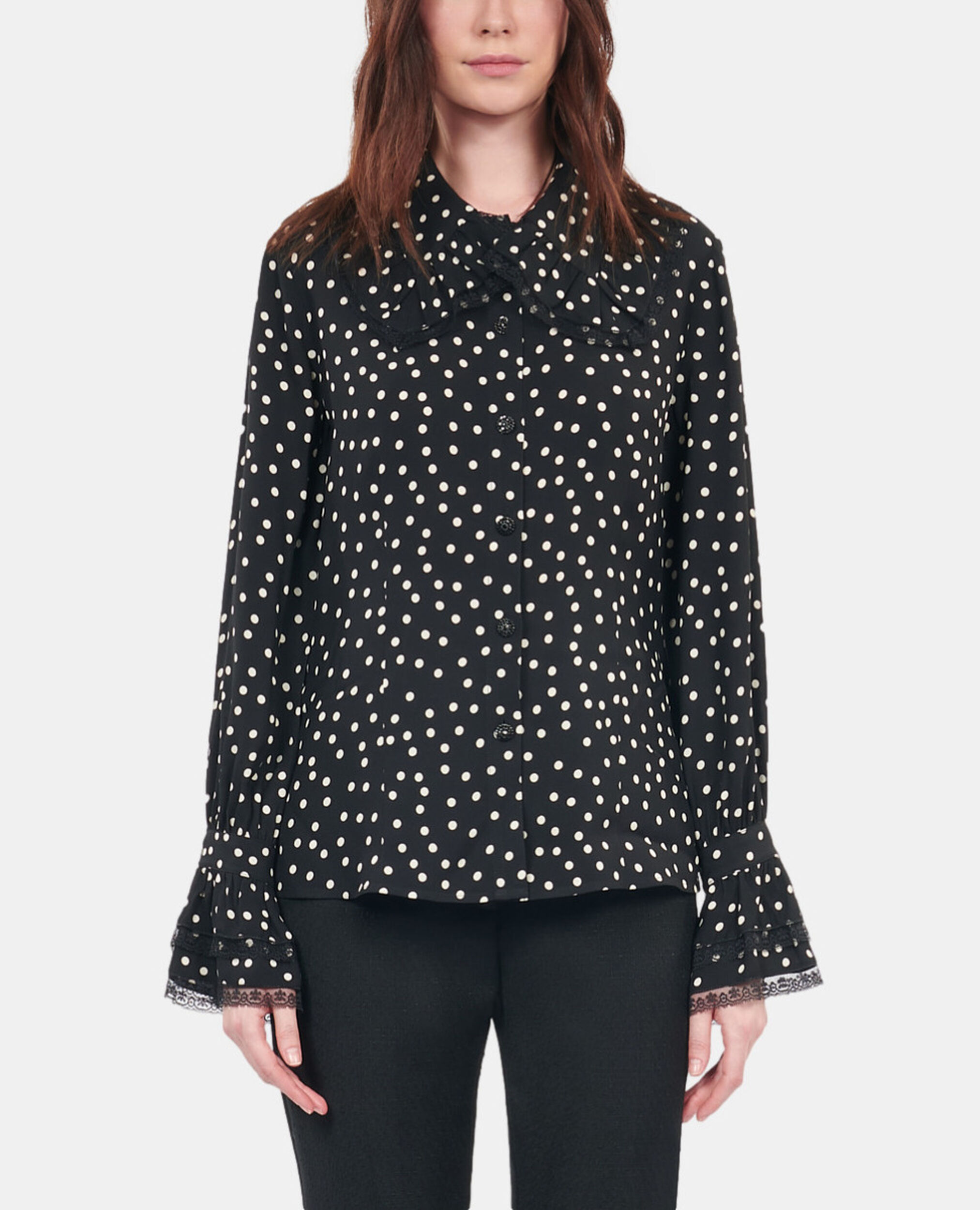 Black polka dot shirt, BLACK WHITE, hi-res image number null