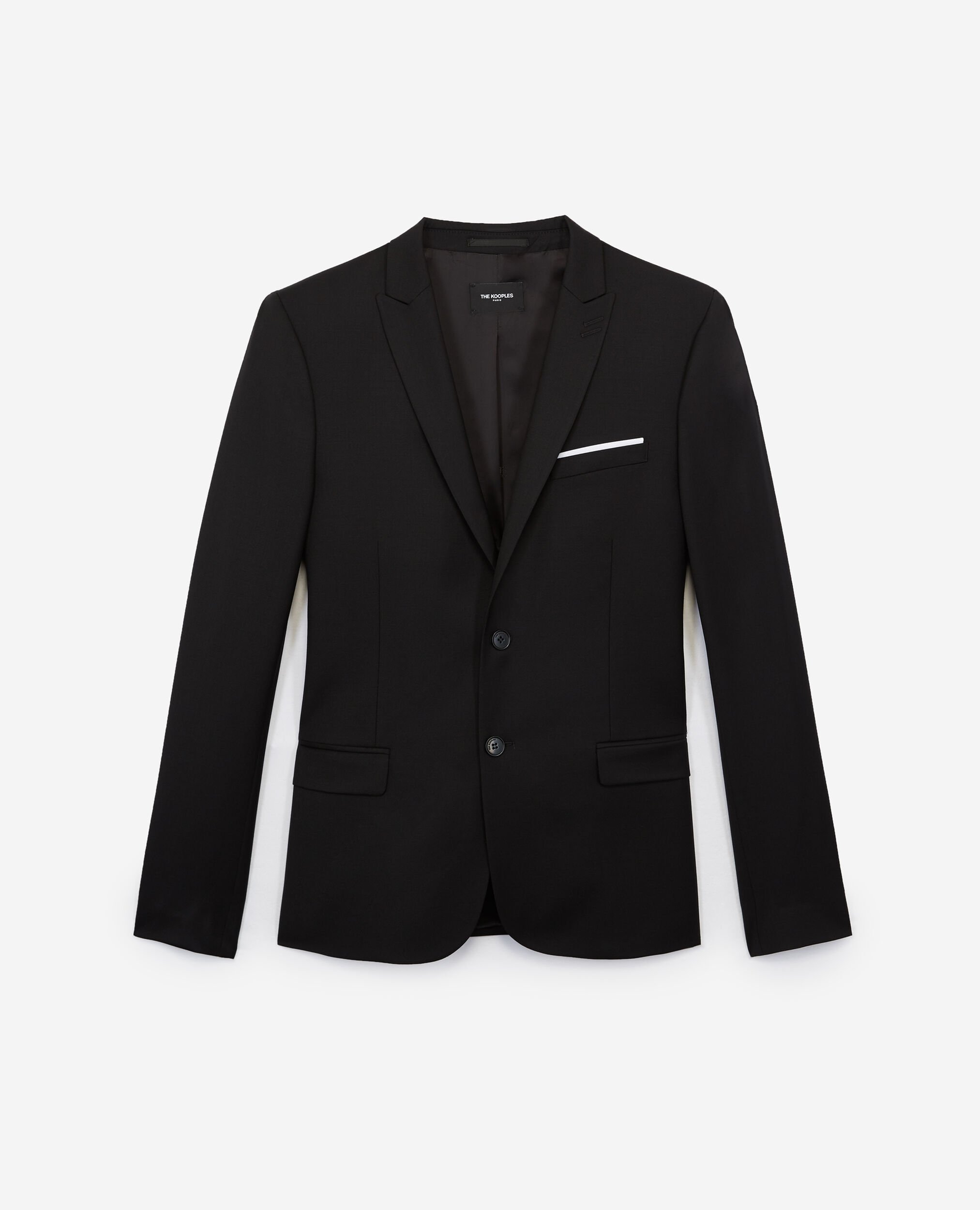 Black wool suit fitted jacket, BLACK, hi-res image number null