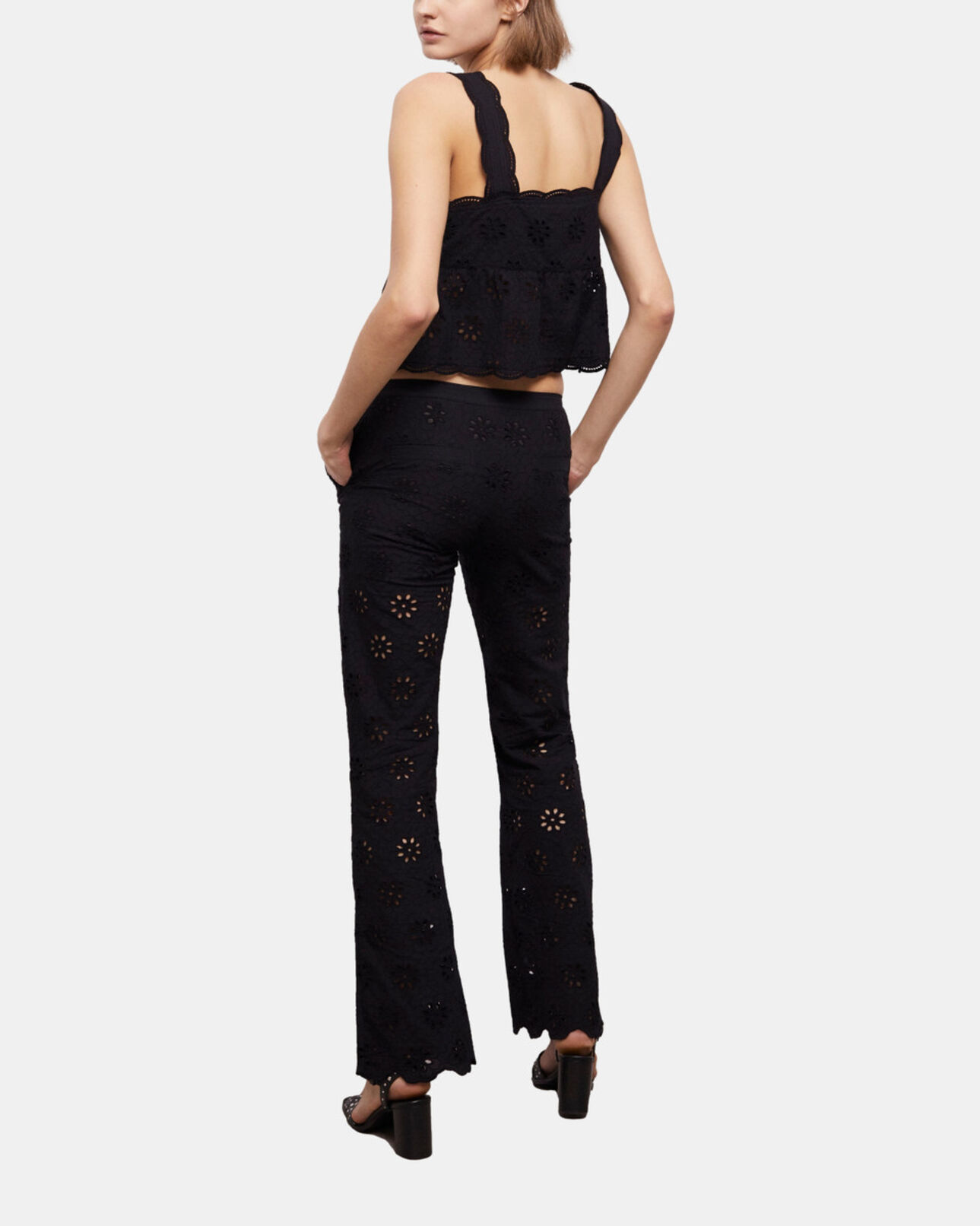 The Kooples WOMEN BLACK black pants with broderie anglaise