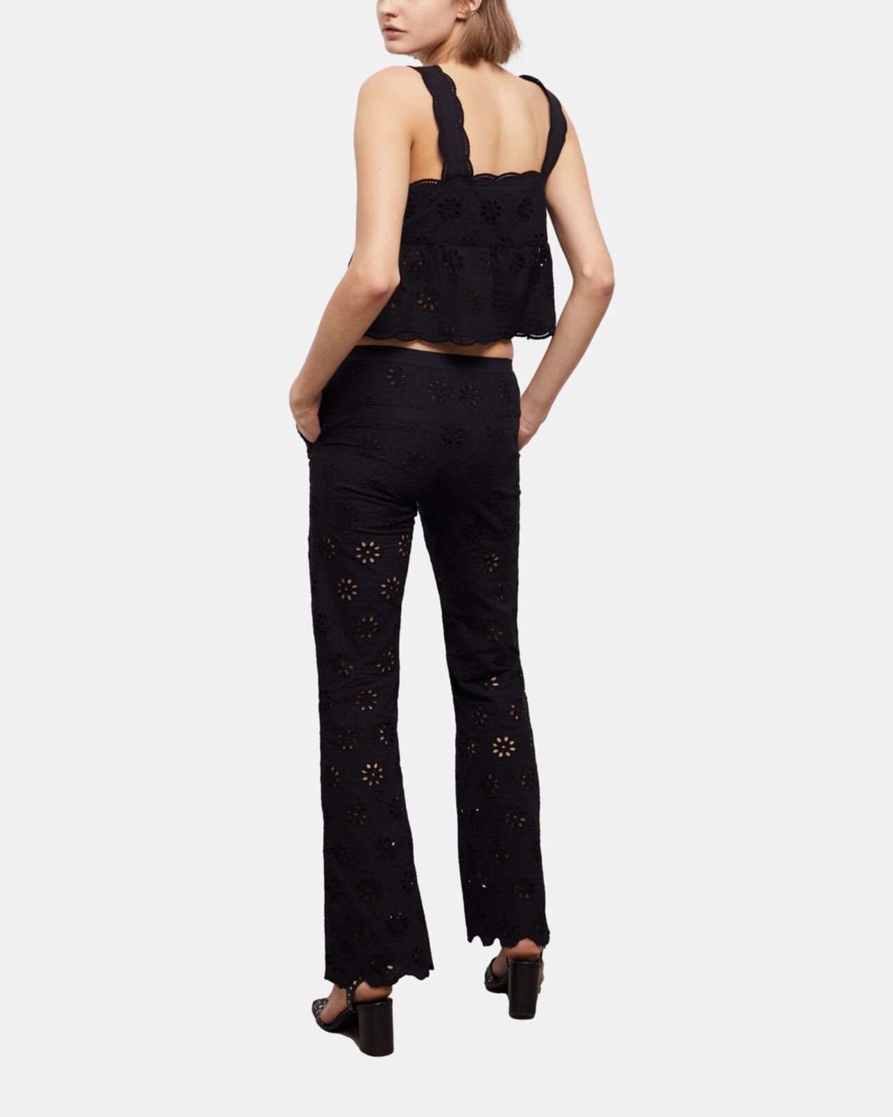 The Kooples FEMME BLACK pantalon noir en broderie anglaise