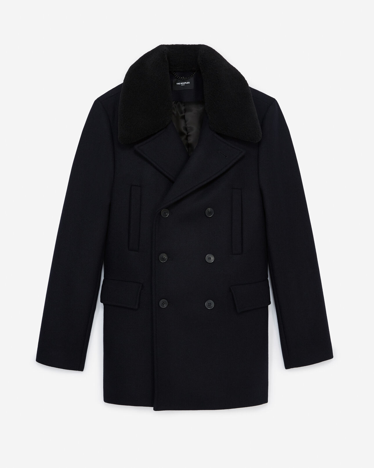 The Kooples MEN NAVY navy blue coat with removable fur collar