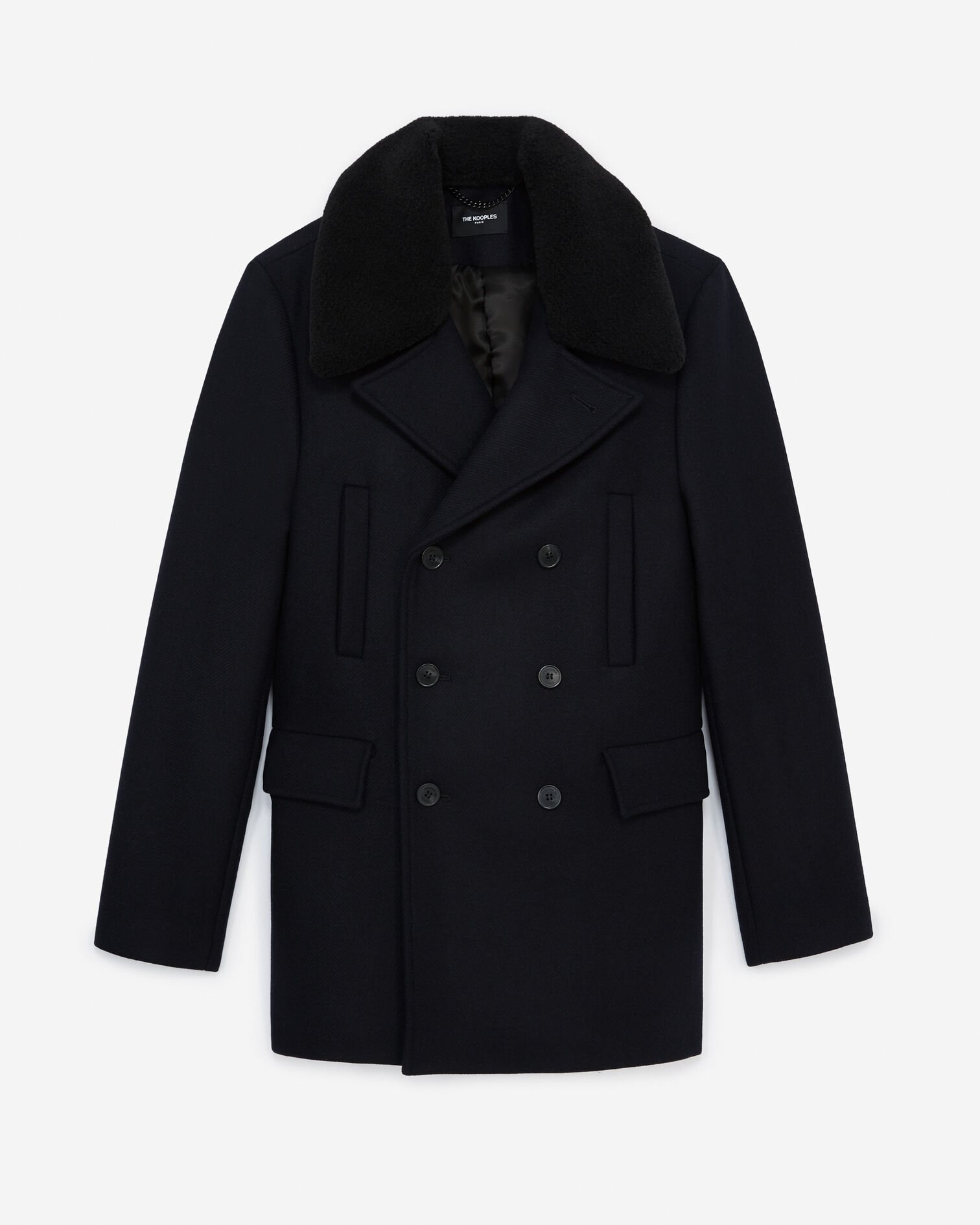 Navy blue coat with removable fur collar, NAVY, hi-res image number null