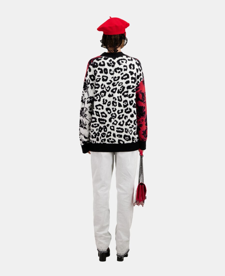 The Kooples MUJER BLACK / BURGUNDY /WHITE cárdigan patchwork mezcla lana