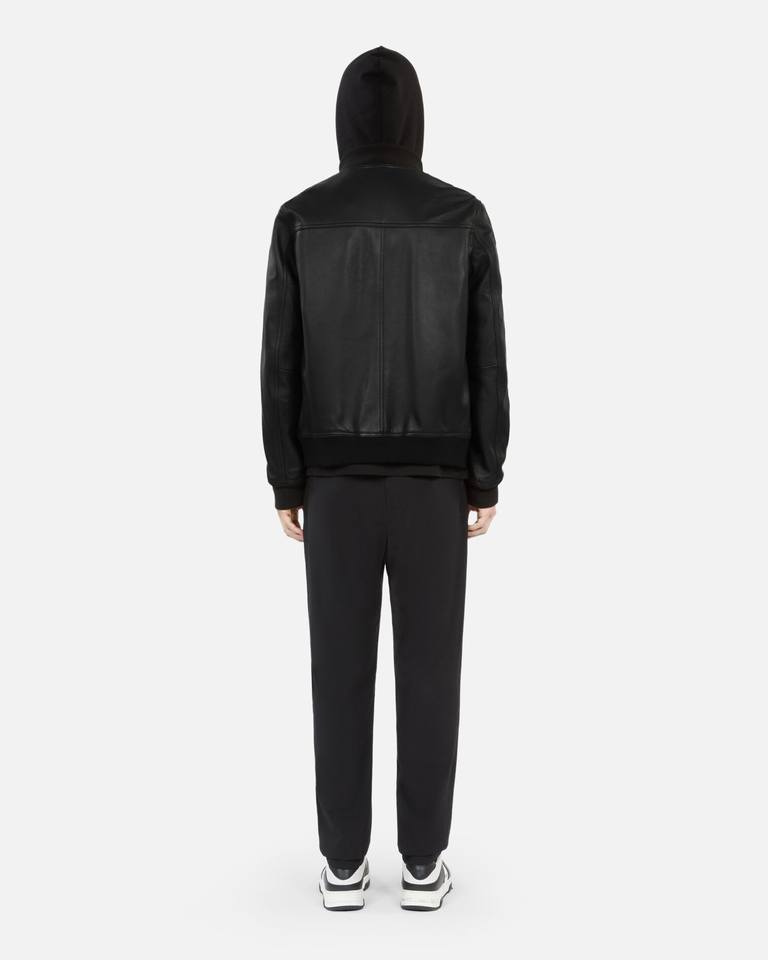Blouson Teddy en cuir noir, BLACK, hi-res image number null