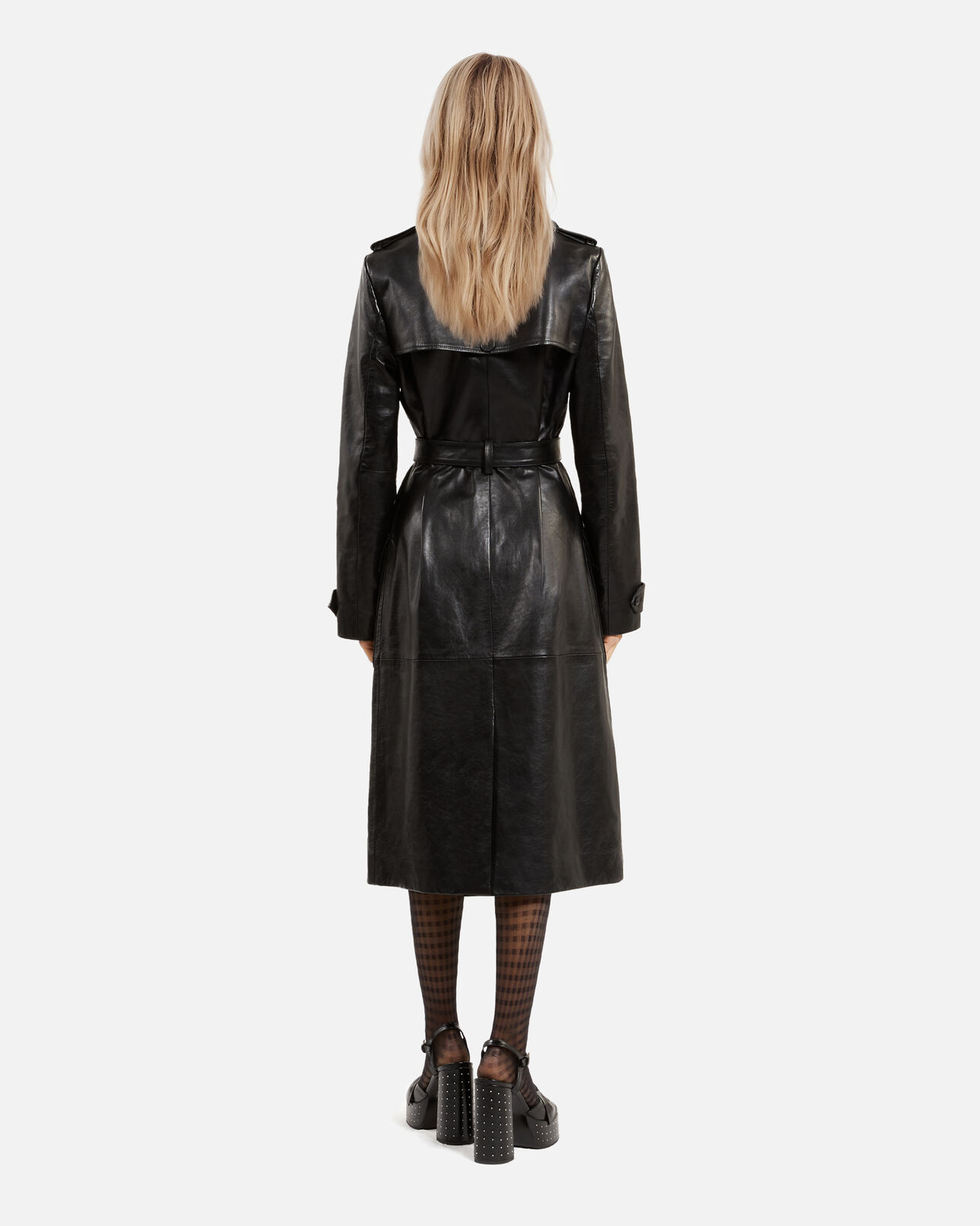 The Kooples FEMME BLACK trench long en cuir noir