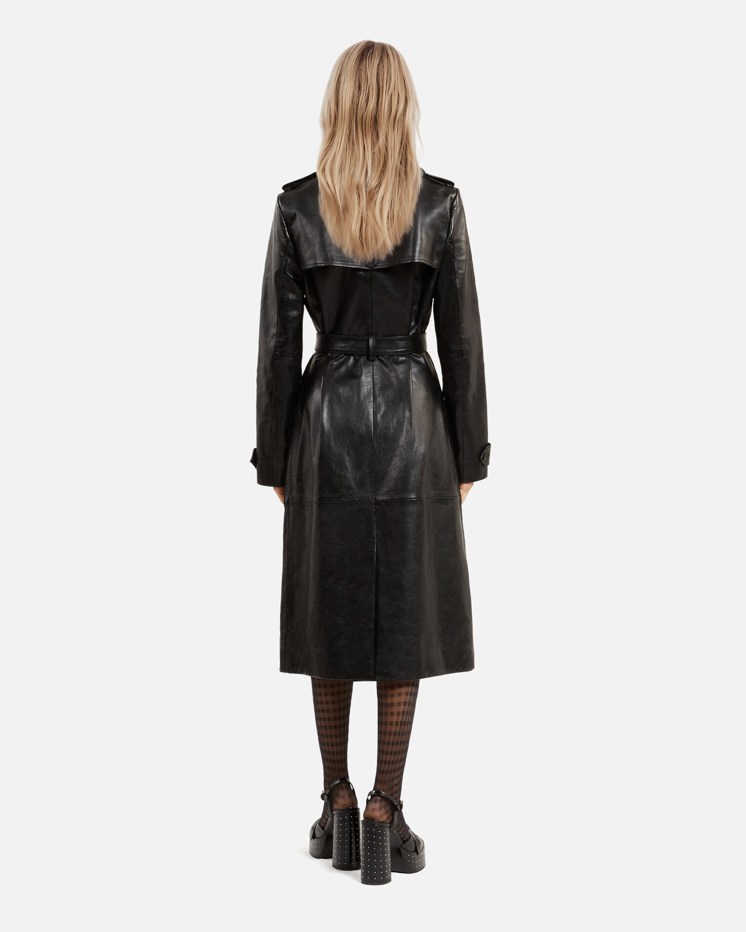 Trench long en cuir noir, BLACK, hi-res image number null