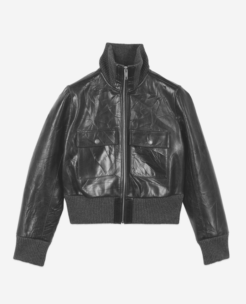 The Kooples FEMME BLACK blouson court en cuir vieilli noir