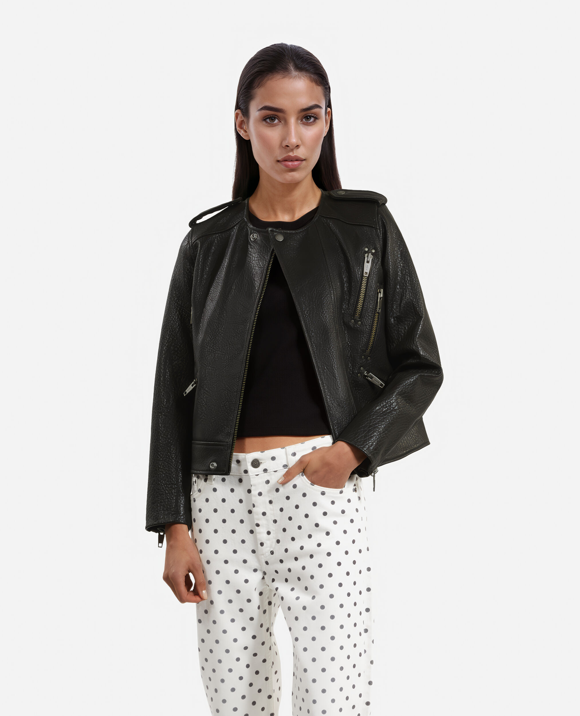 Chaqueta piel negra, BLACK, hi-res image number null