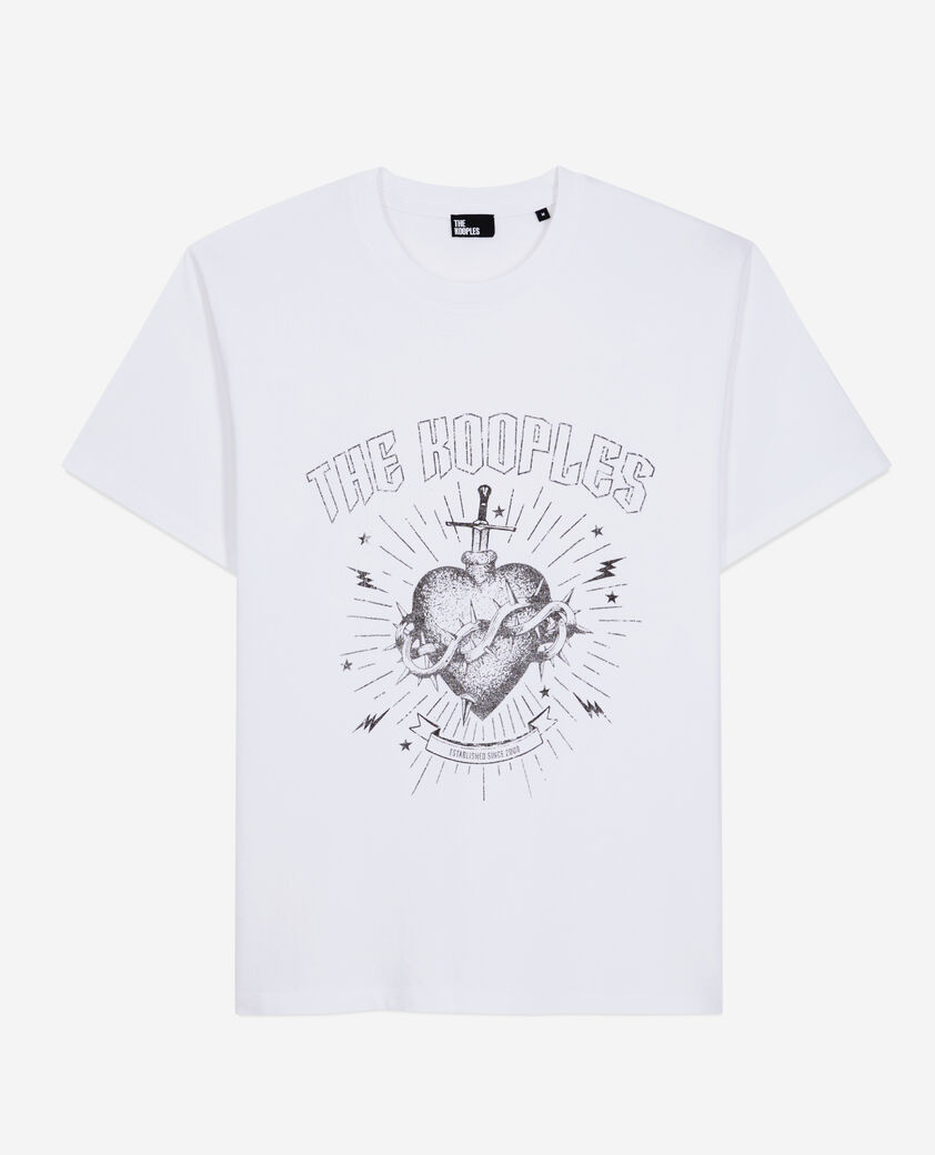 The Kooples HOMME WHITE t-shirt homme blanc avec sérigraphie dagger through heart