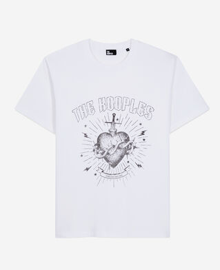 The Kooples MEN WHITE men's white t-shirt with dagger through heart serigraphy
