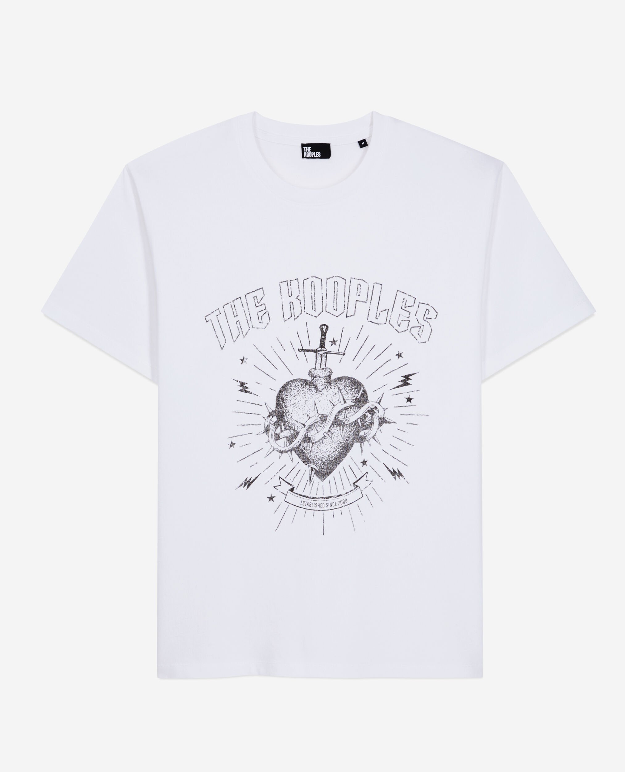 Men's white t-shirt with dagger through heart serigraphy, WHITE, hi-res image number null
