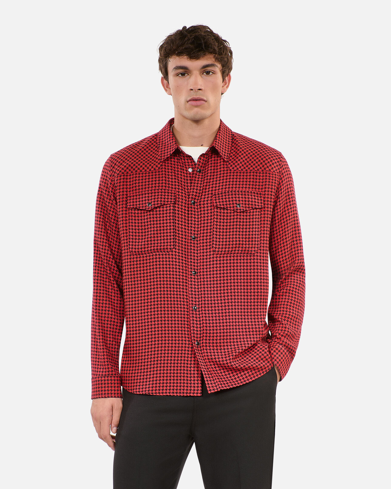 The Kooples MEN BLACK - RED black and red houndstooth shirt
