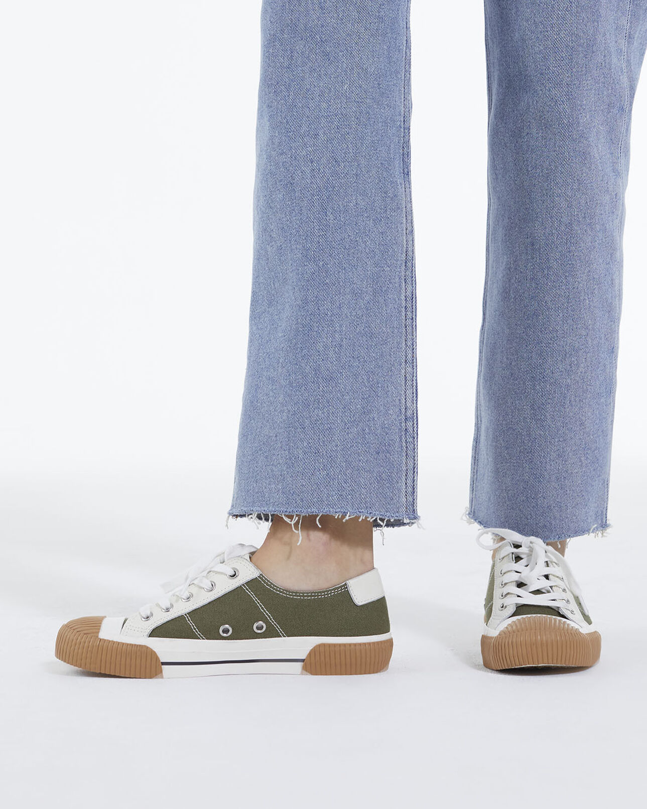 The Kooples MIXTE KAKI baskets basses kaki toile détails cuir